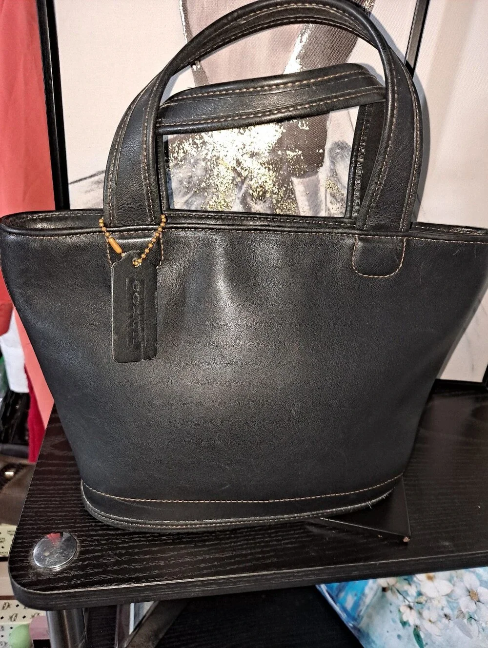 Coach Black Blecker Leather Tote with Top Handles